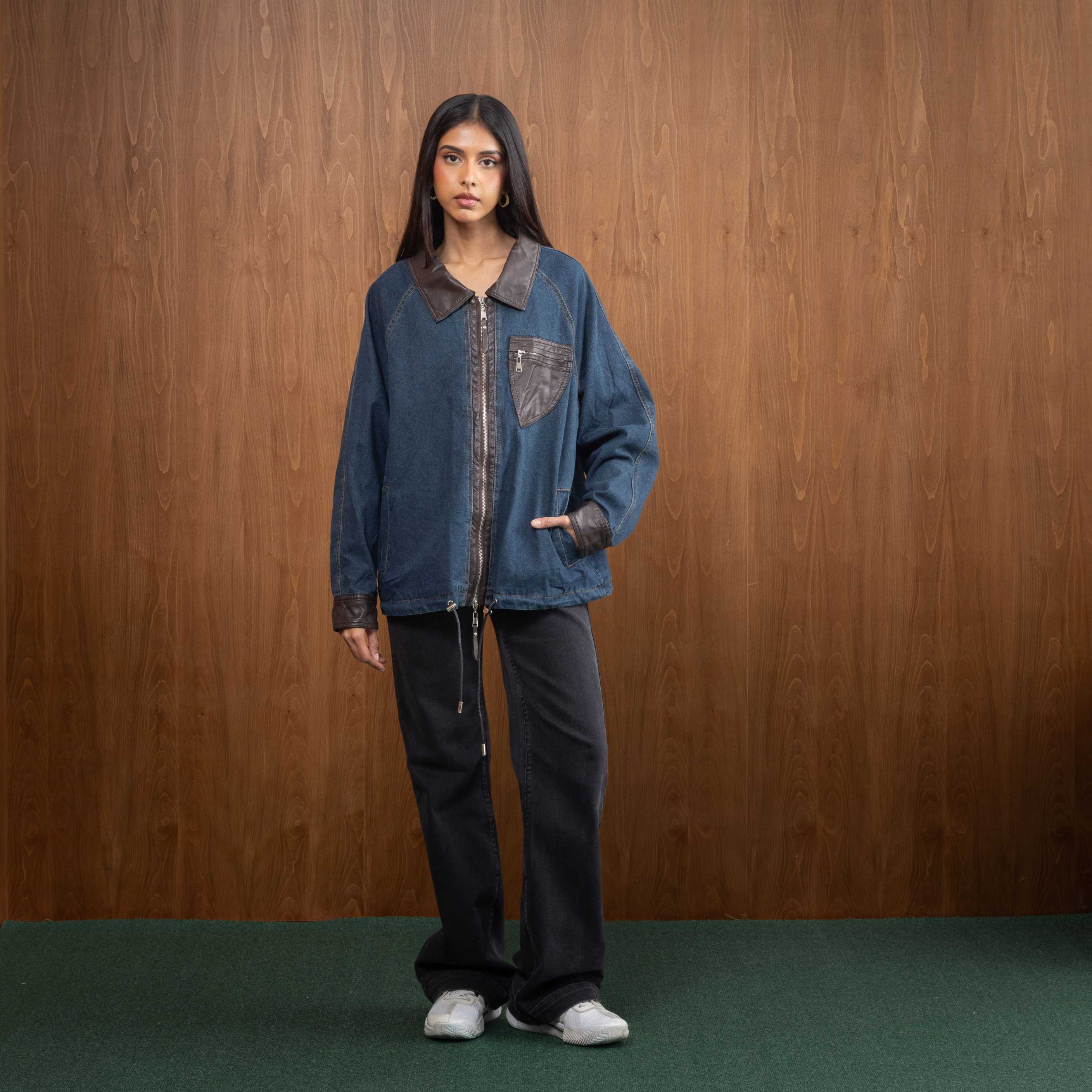 Denim-Leather Contrast Jacket