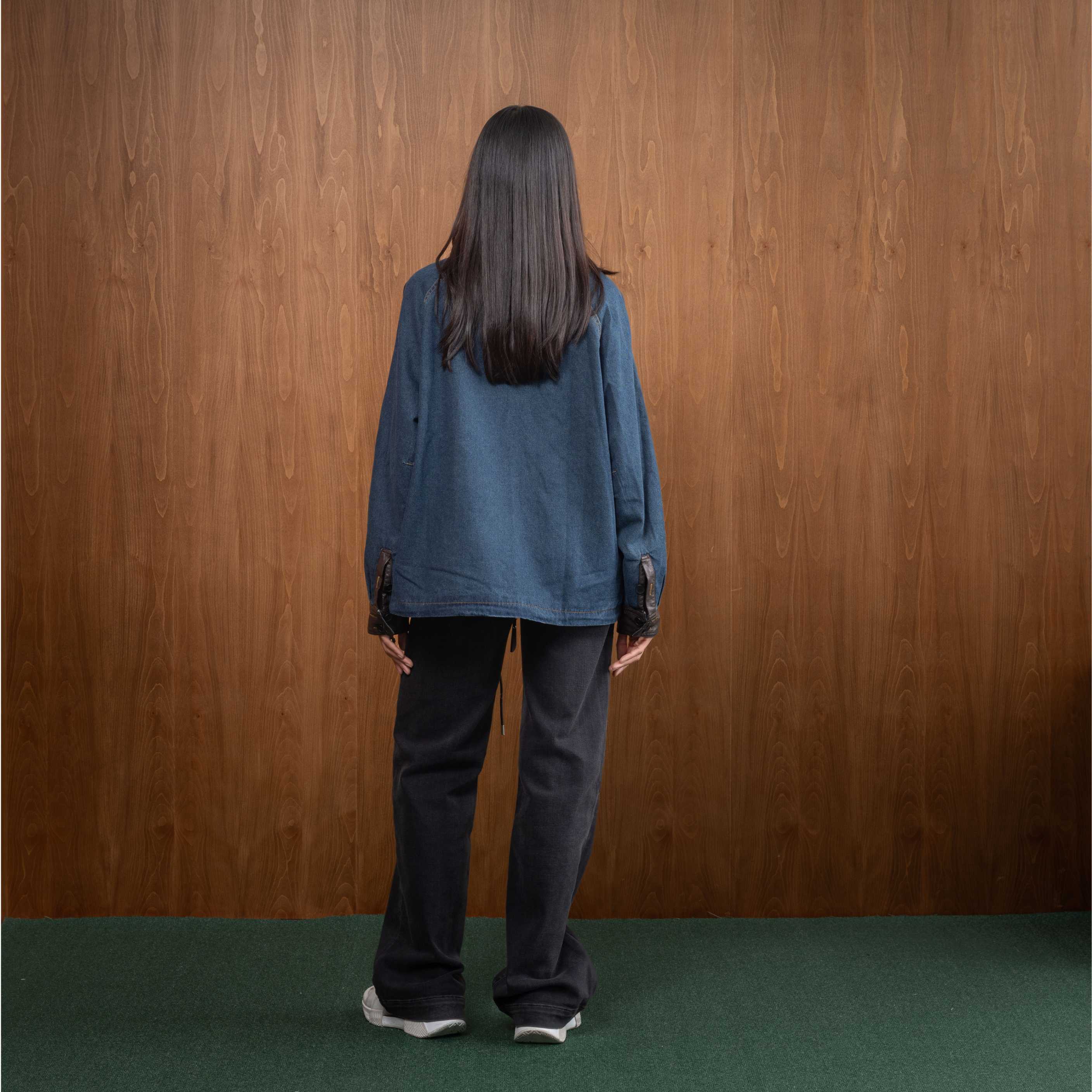 Denim-Leather Contrast Jacket