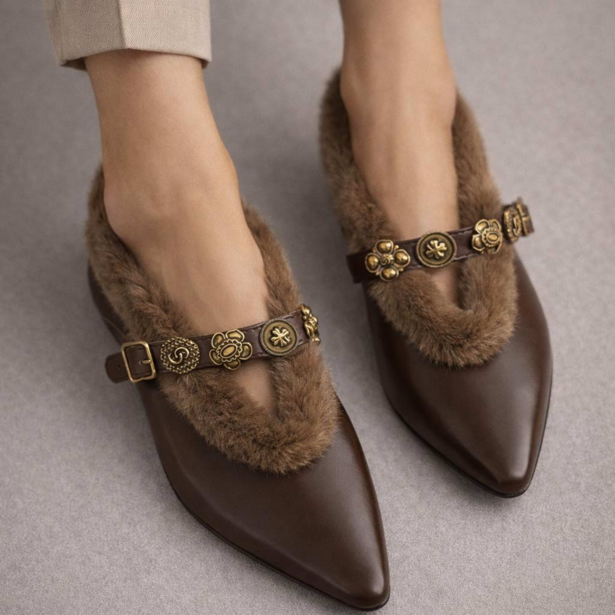Fur Strap Flats